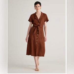 Quince Brown Linen Midi Dress